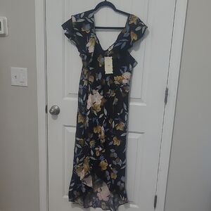 Chic Black Floral High Low Dress